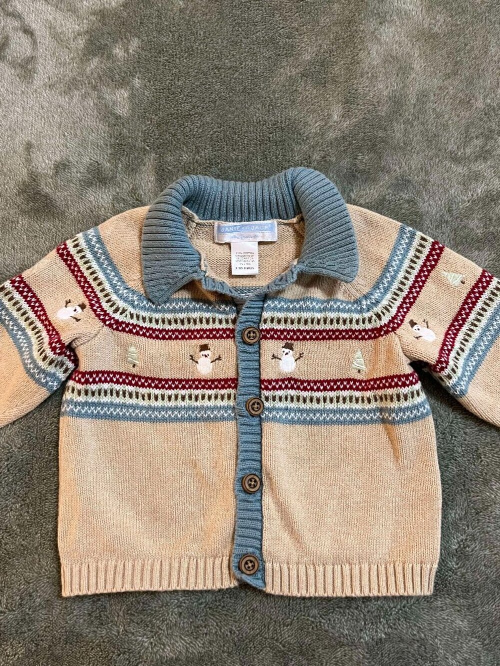 Janie and Jack Snowman Cardigan Sweater Baby 3-6 Months Winter Cotton